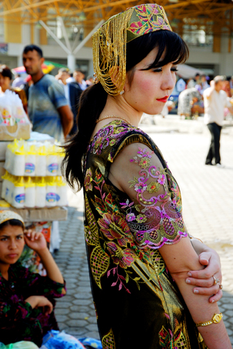 Samarkand, Uzbekistan, Girl in Gold Dress
